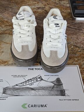 Cariuma White and Light Gray Suede-Canvas Sneakers
